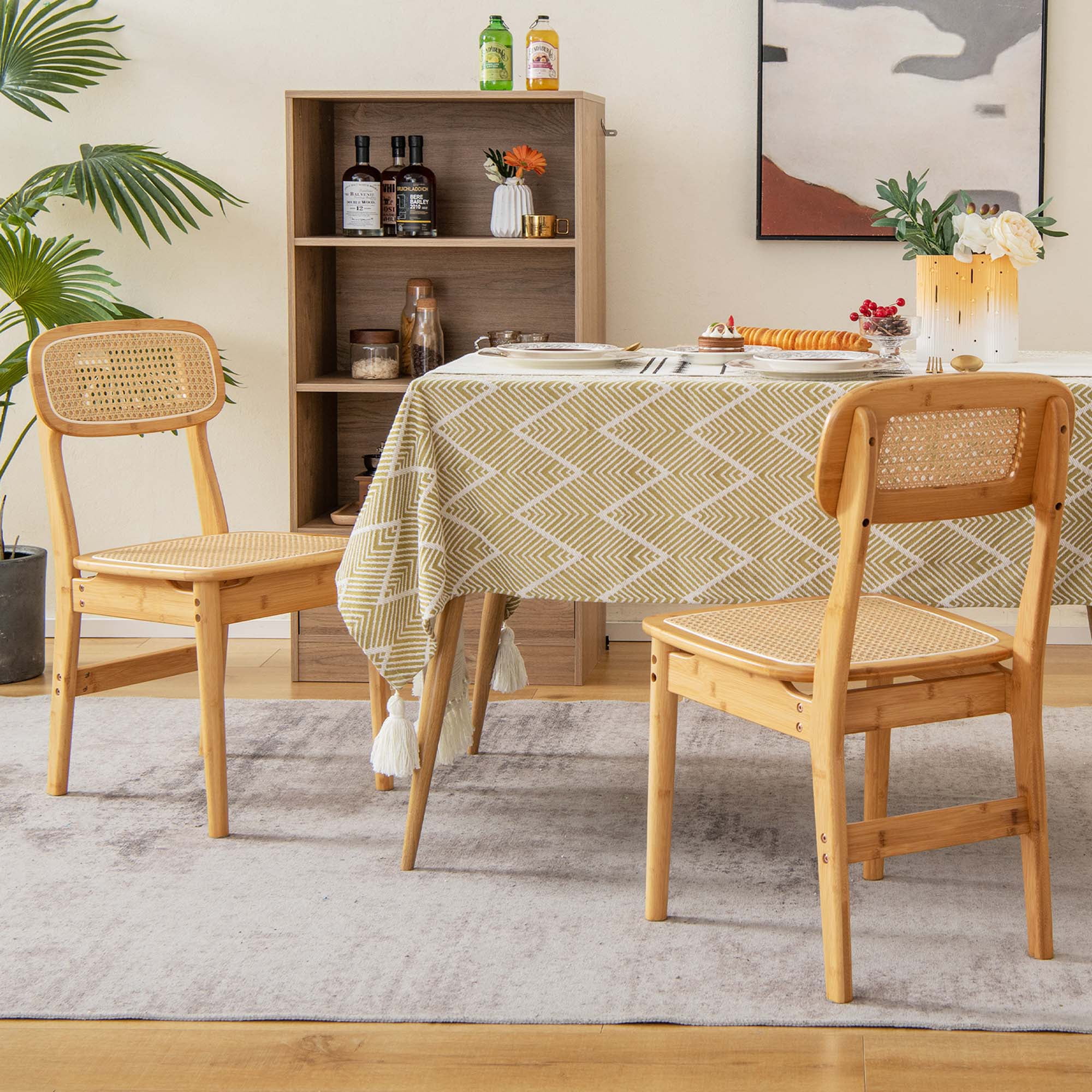 Costway Rattan Accent Chairs Set of 2 Bamboo Frame Cane Woven