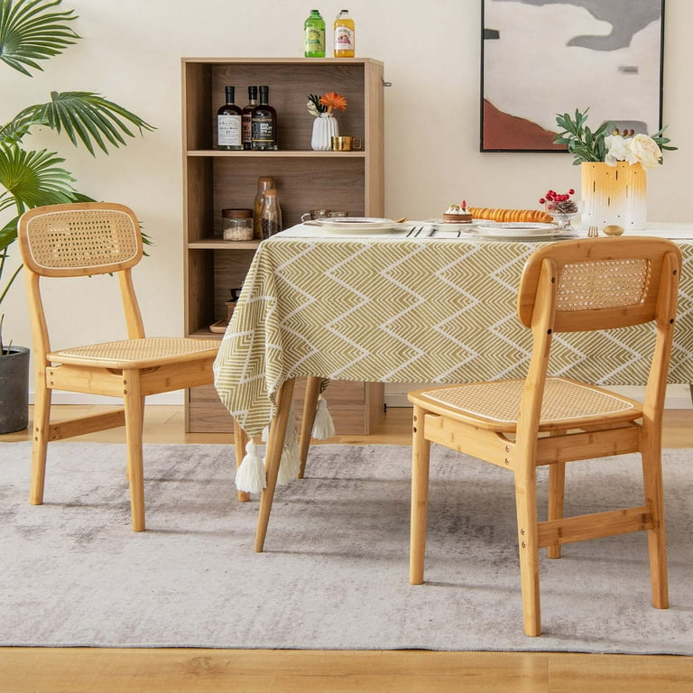Costway Rattan Accent Chairs Set of Bamboo Frame Cane Woven