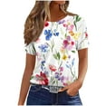 thumbnail image 2 of Aobny Slimming Going Out Tops White Women T-shirts Floral Loose Short Sleeve Ladies Tops,S, 2 of 5