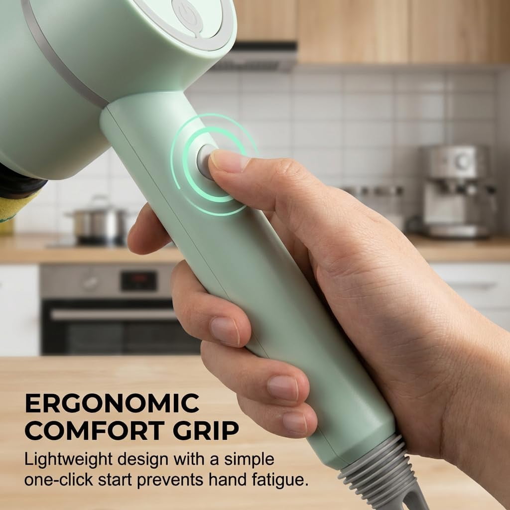 Electric Grill Brush, 2026 New Heavy Duty BBQ Grate Cleaning Brush with 6 Interchangeable Heads, 360 Rotation Power Scrubber, Kitchen Sink Bathroom Homeowners Grill Enthusiasts Adults (Green)M