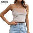 thumbnail image 2 of Mujer Terciopelo Correa de Espagueti Cami Crop Top Sin Mangas Casual Tank Tube Tops - Caqui Claro, 2 of 6