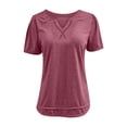 thumbnail image 4 of Raeneomay Casual Plus Size Tunics Tops Women's Casual Loose Solid Color Shoulder Insert Round Neck Short Sleeved T-Shirt Loose Top Short Sleeved Round Neck Top/Shirt, 4 of 6