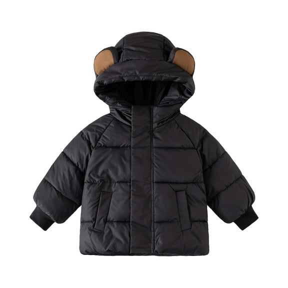 Otqutp Baby Boys' Water Lined Puffer Jacket Winter Coat for Winter Coats with Hooded Light Puffer Coat Warm Padded Jacket for Kids(Black,4-5 Years)