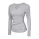thumbnail image 4 of MHFRRA Camiseta de Manga Larga Suave para Mujer, Sin Costuras, Cómoda, Elástica, Transpirable, Informal, para Entrenamiento, con Sujetador Incorporado Gris, 4 of 5