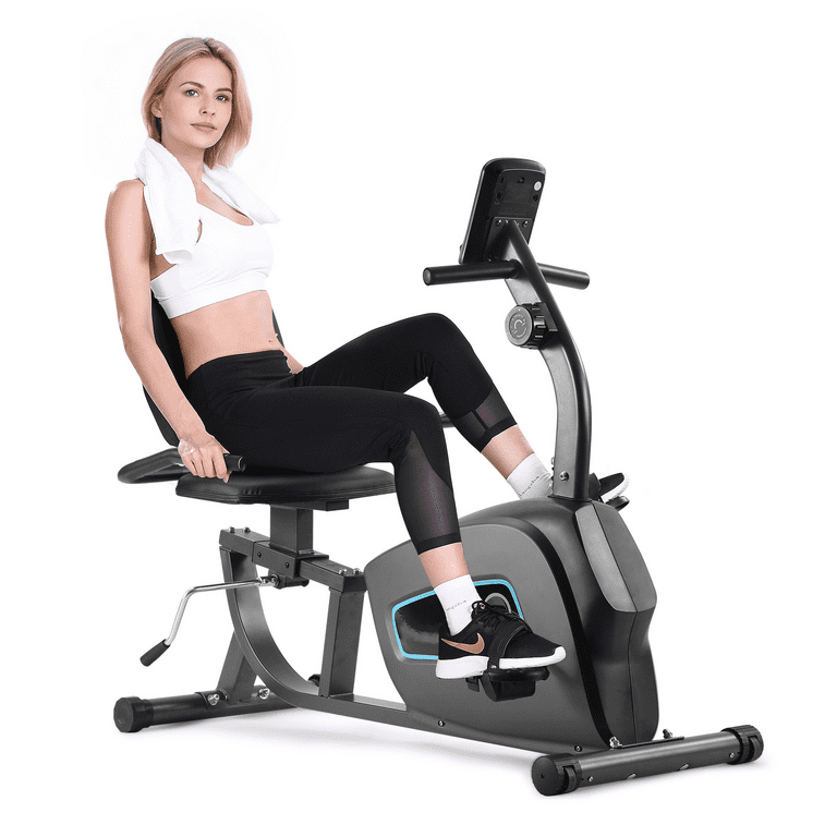 Naipo Recumbent Exercise Bike Stationary Indoor Cycling Bike Quiet 8 Level Adjustable Resistance with Large Heart Rate Handle LCD Monitor Device