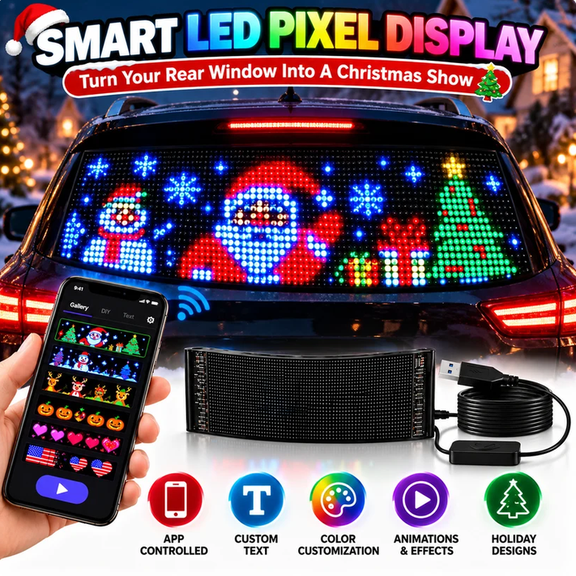 Smart LED Pixel Car Display, Programmable Digital LED Panel, Customizable Messages & Graphics, Perfect for Car, Storefront and Event Display
