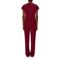 thumbnail image 4 of Women's Cool Stretch Wrap V-Neck Top and Wide Leg Pant Scrub Set Wine S, 4 of 6