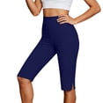 thumbnail image 3 of VBVC Women's Side Slit 7/8 Length Capri Leggings,High Waist Tummy Control Stretchy Yoga Pants For Women,Ladies Seamless Workout Capris with Pockets,Navy,S-2XL, 3 of 10
