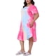 thumbnail image 4 of Camisones de mujer de tallas grandes Agnes Orinda, con cuello redondo, manga corta, en tie dye, pijamas suaves, ropa de dormir, vestido midi de lounge 1X color rosa fuerte, 4 of 6