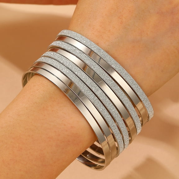8pcs Alloy Bangle set for Women Platinum Diameter: 70mm