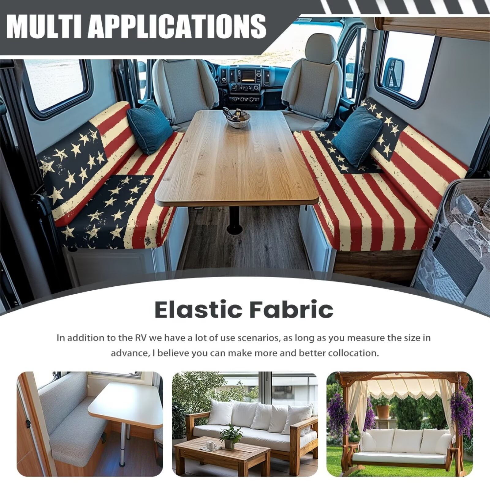 XYZCANDO American Flag Print RV Dinette Cushions Camper Accessories Stretchable Furniture Covers for Sofa and Loveseat Universal Cushion Covers for Couches and Sofas Easy to Install Red