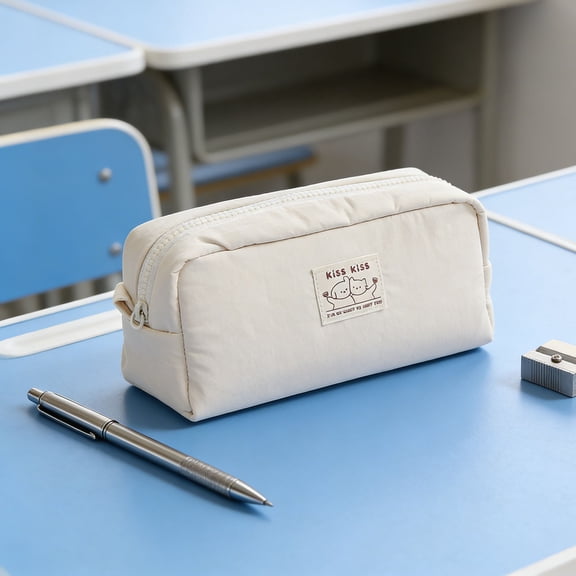 Canvas Pencil Pouch, Dun Dun Solid Color Large Capacity Pencil Case Stationery Bag