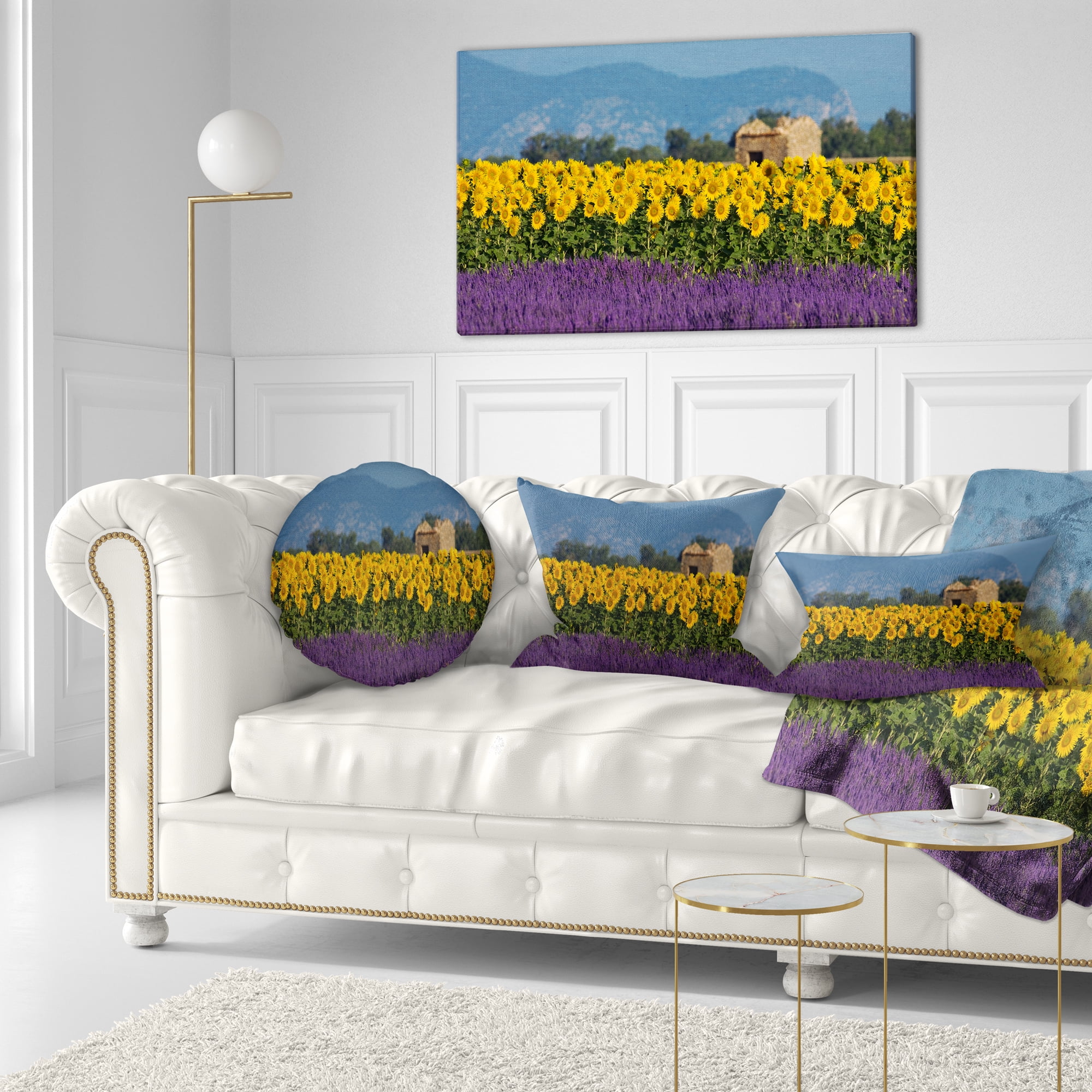 Designart Lavender and Sunflower in Provence - Floral Throw Pillow - 12x20