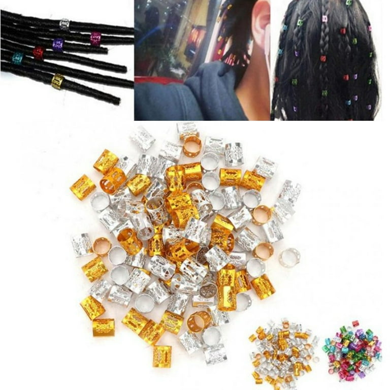 100Pcs Adjustable Hair Braid Cuff Clips Dreadlock Beads Tube Ring