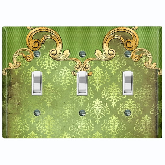 Metal Light Switch Plate Cover Elegant Green Honeycomb Frame Damask DAM067
