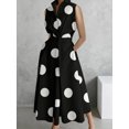 thumbnail image 6 of Black And White Polka Dot V-Neck Sleeveless Button-Up Flared Midi Dress For Women, 6 of 6