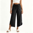 thumbnail image 3 of Stamzod Wide Leg Cropped Pants for Women Summer Solid Color Elastic Waist Capri Pants Casual Loose Drawstring Capris for Women with Pocket Black-4 XL, 3 of 6