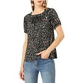 thumbnail image 6 of INSPIRE CHIC Women's Ruffled Neck Short Sleeve Polka Dots Blouse M Black, 6 of 7