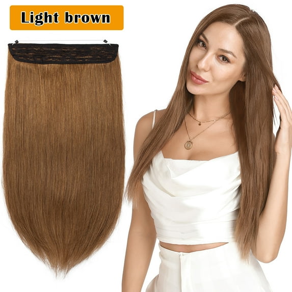 SEGO Thick Hidden Wire in Hair Extensions 100% Remy Human Hair Extensions with Invisible Band Translucent Fish Line Hairpiece Without Clip