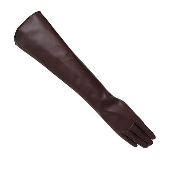 Grofry Women Gloves,Lady Solid Faux Leather Full Finger Long Arm Gloves Stage Mittens Deep Coffee M
