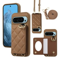 TECH CIRCLE for Google Pixel 9 Pro/Pixel 9 Case, Quilted PU Leather Magnetic Clasp Shockproof Cover Card Holder Shoulder Strap Mirror Ring Stand Flip Wallet Case for Google Pixel 9 Pro/Pixel 9,Brown