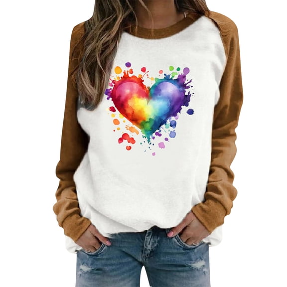 mihongmao Valentines Day Top for Women Valentine's Day Shirts for Women Crewneck Graphic Sweatshirts Heart Pullover Casual Long Sleeve Gift Blouse Yellow XL