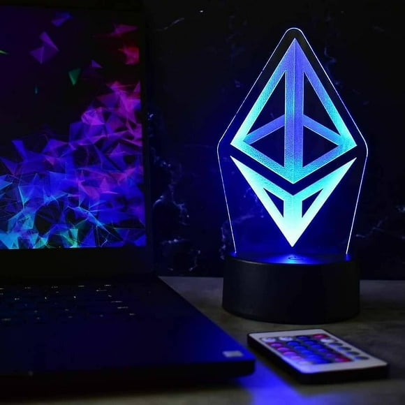 Veeki Ethereum ETH Glowing LED Art Night Desk Lamp Crypto Bitcoin Dogecoin Investing Investor Trading Cardano Meme Solana Ethereum Eth