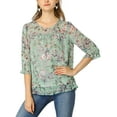 thumbnail image 3 of INSPIRE CHIC Women's Tops 3/4 Sleeves Ruffle Hem Floral Chiffon Shirt Blouses S Green, 3 of 8