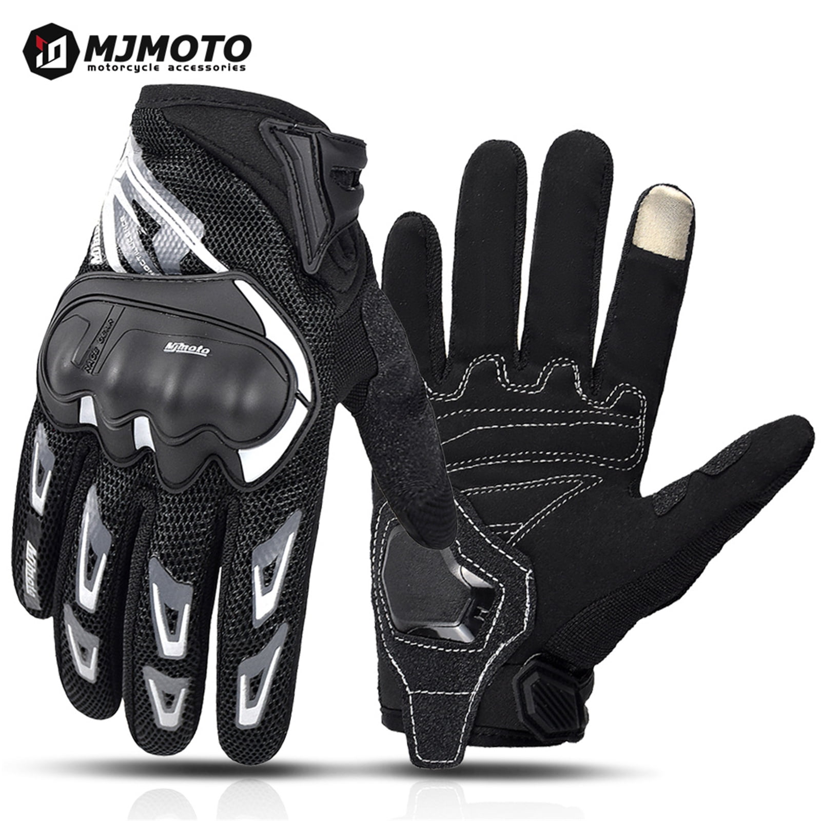 Summer Motorcycle Gloves Full Finger Breathable Bicycle Moto Biker Gloves Touchscreen Ptrotective Glove Gray Reflective at Night