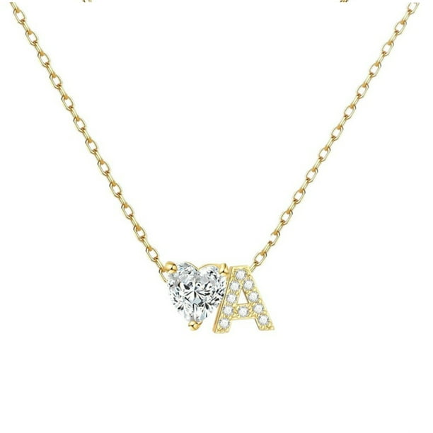 Collar con inicial corazón A-Z para mujeres niñas mamá (oro A)