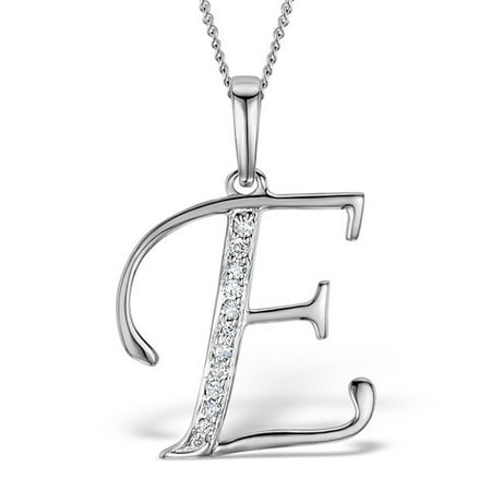 Trillion Designs Sterling Silver 0.05Ct Round Cut Natural Diamond Initial E Symbol Pendant Necklace