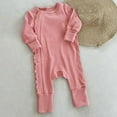 thumbnail image 4 of XAOWF Baby Girls Bodysuit Long Sleeve Stretchy Ribbed Solid Color Round Neck Soft Romper For Daily Wear Lovely Leisure Rompers 3-6 month, 4 of 8