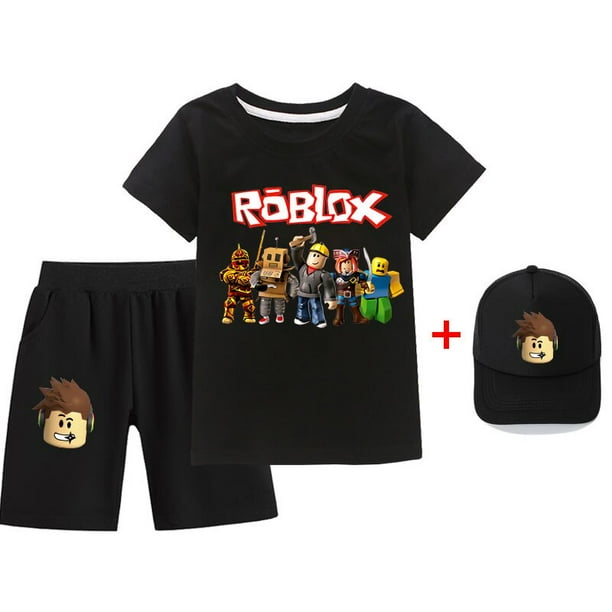 Roblox juego de animación para niños y niñas, traje informal periférico, camisetas y pantalones cortos para niños y sombreros, el mejor regalo, 3 piezas, nuevo