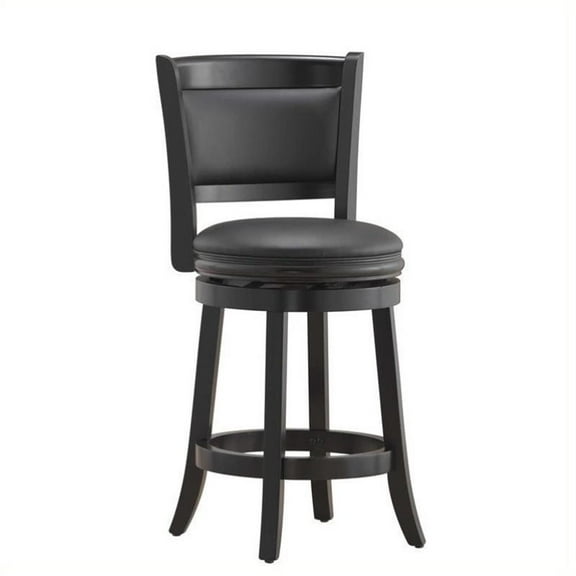 Bowery Hill 26.25" Contemporary Wood/Faux Leather Swivel Counter Stool in Black