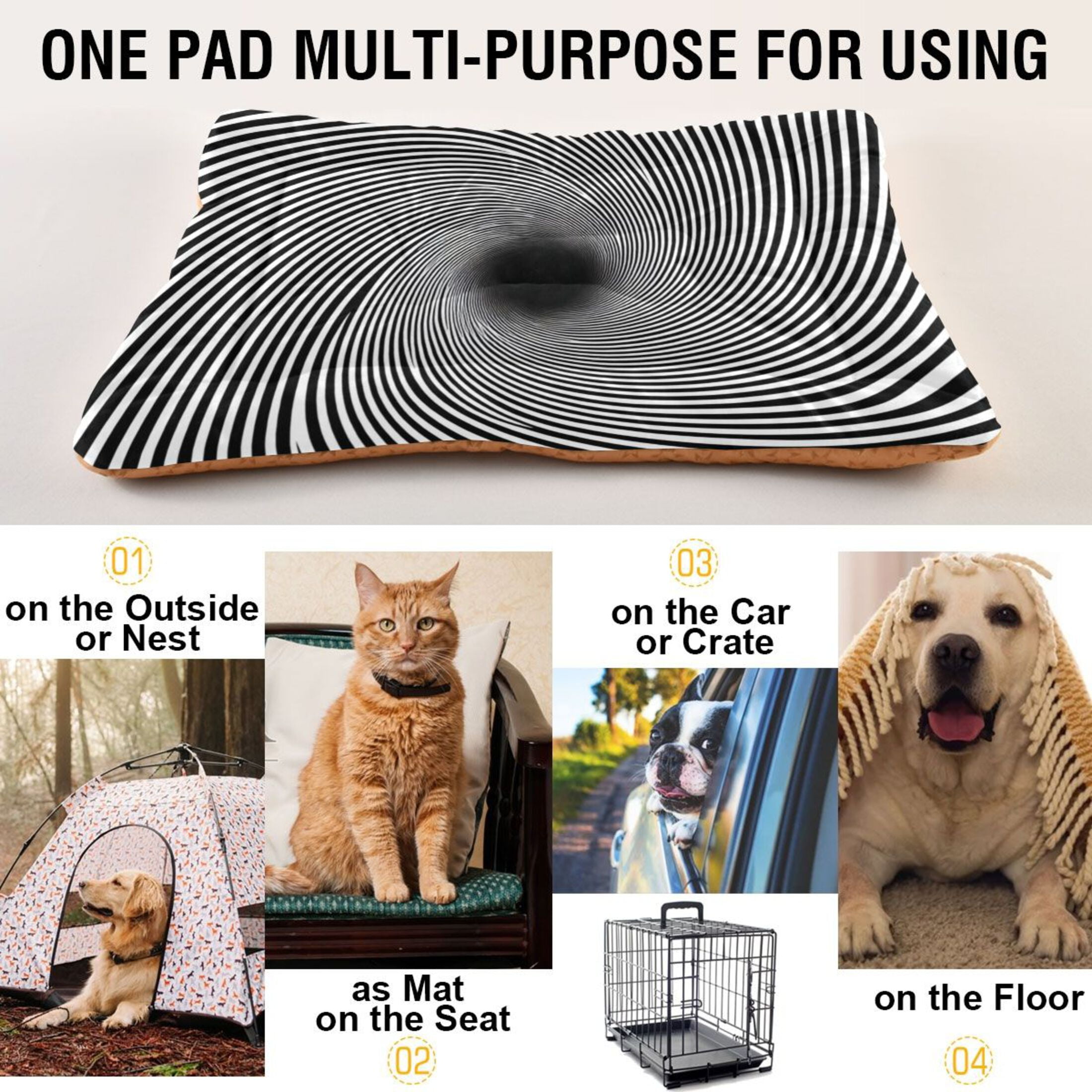 Cozy Mat Pet Bed Indoor Outdoor Warm Soft For Cat Dog Puppy(S/M) Spiral Lines
