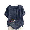 thumbnail image 1 of Liquidation d'Économies! BEFOKA Hauts pour Femmes Grande Taille en Liquidation, Blouse T-shirt d'Été Décontractée pour Femmes, Haut Décontracté pour Femmes en Lin à Col Rond Imprimé à Manches Courtes avec Boutons T-shirt Blouse, 1 of 4