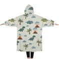 thumbnail image 2 of Oversized Wearable Blanket Hoodie,Light Green Dinosaurs Volcanoes Pattern Sherpa Blanket Hoodie with Super Pockets,Super Warm Fuzzy Pullover for Women & Men, 2 of 6