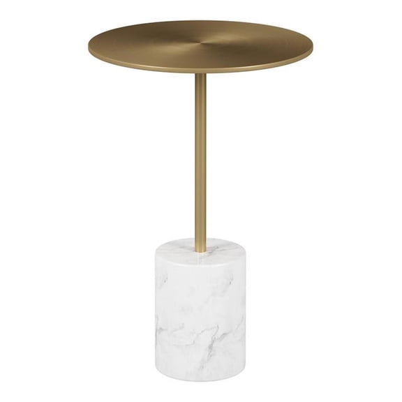 Pemberly Row 12.6" Mid-Century Marble and Metal Side Table in Gold