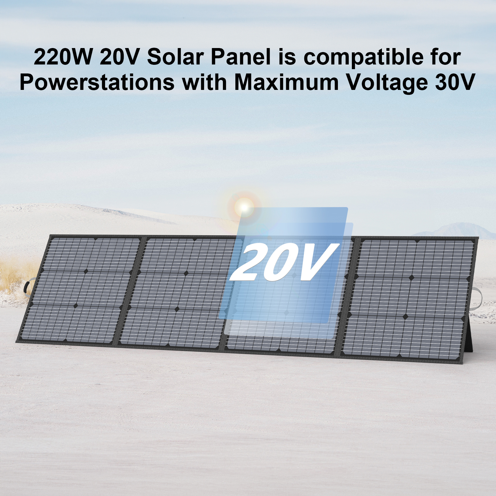 MHPOWOS 20V 220W Portable Foldable Solar Panel 23.5% High Efficiency IP68 7-in-1 Charge Cable for Power Station Solar Generator RV Off Grid Camping Home Backup