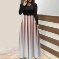 thumbnail image 2 of Diufon Maxi Dresses for Women Trendy Color Block Pleated Dress Round Neck Long Sleeve Dress, 2 of 5