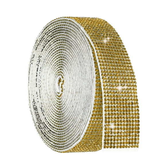 Uxcell 4 Yard Self Adhesive Rhinestone Ribbon, 12 Row Bling Diamond Crystal Strips Stickers for DIY Arts Crafting Wedding Party Car Phone Decoration, Dark Gold