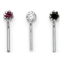 Real 10kt White Gold 1.5mm Set Of 3 Nose Studs; for Adults and Teens; for Women and Men