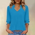thumbnail image 2 of Ltctricy Women's Tops Pleated 3/4 Length Ruffle Sleeve V Neck Collared T Shirts Dressy Casual Tees Trendy Tunic Blouses, 2 of 7