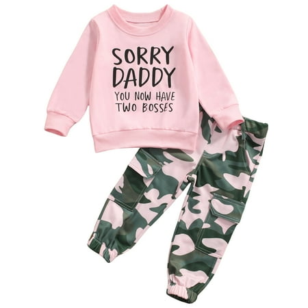 

Calsunbaby Kids Baby Girls Clothing Suit Daddy Sweatshirt Tops and Camouflage Cargo Pants Fall Winter Outfits 2-3 Years