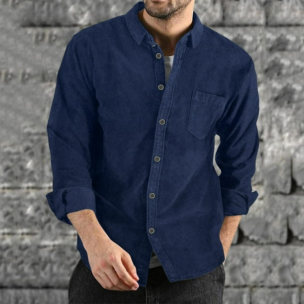 Camisas Para Hombre Slim Fit Camisas de pana de otono e invierno para hombre camisas ligeras abotonadas de Color liso de manga larga informales Dark Blue S Bodega Aurrera en linea