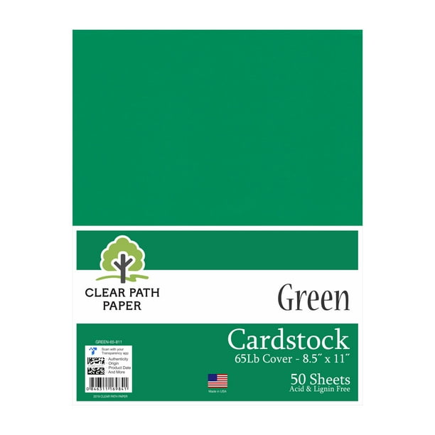 Green Cardstock 8.5 x 11 inch 65Lb Cover 50 Sheets Clear Path