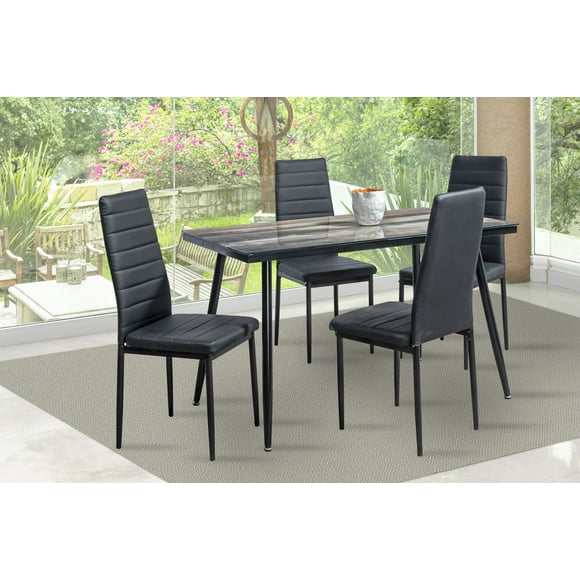 Comedor MOBILKRAFT Modelo Toyo Negro 4 Sillas Rectangular Tubular y Cristal Estilo Contemporáneo en Color Negro