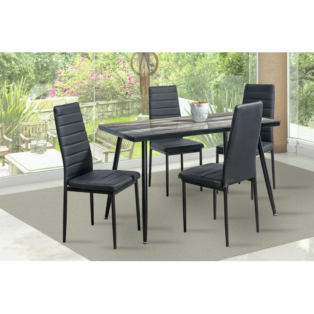 Comedor MOBILKRAFT Modelo Toyo Negro 4 Sillas Rectangular Tubular y Cristal Estilo Contemporáneo en Color Negro