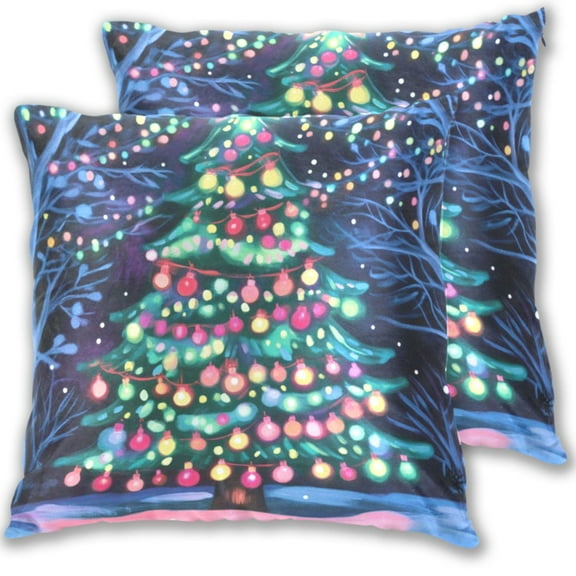 Merry Christmas with Christmas Tree Throw Pillow Covers 16x16 Inch 2 Packs Decorative Square for Living Room Couch Bed Sofa