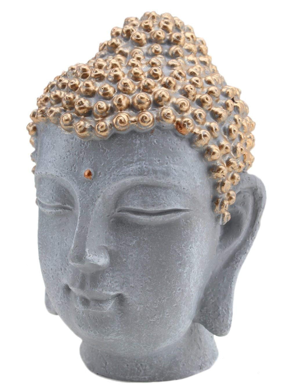 Smiling Meditating Buddha Shakyamuni Head Statue 7.5" Tall Blessing Mercy & Love Peaceful Feng Shui Idea